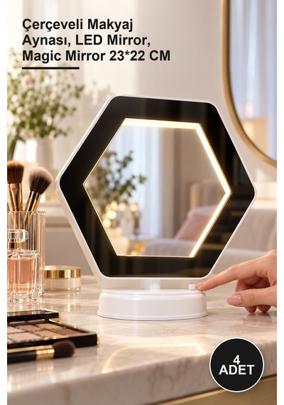 4 Adet Ledli Sihirli Ayna Çerçeveli Makyaj Aynası, Led Mirror, Magic Mirror 23 22 Cm Sarı
