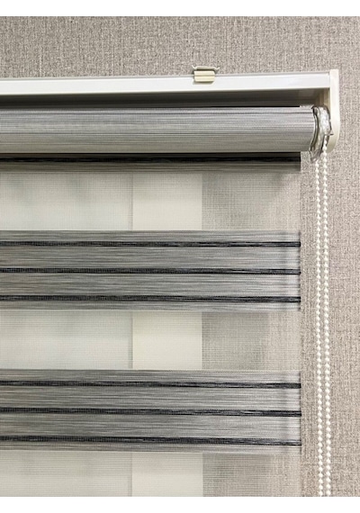 Zebra Stor Perde Dar Plise Güneşlik Antrasit Gri Çizgili Antrasit Gri