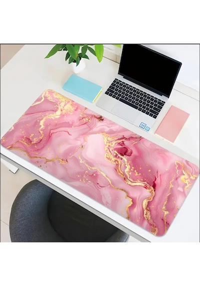 Sge Teknoloji 65x25 Cm Pembe Mermer Tasarımı Kaydırmaz Taban Speed Yüzey Oyuncu Mouse Pad Gaming