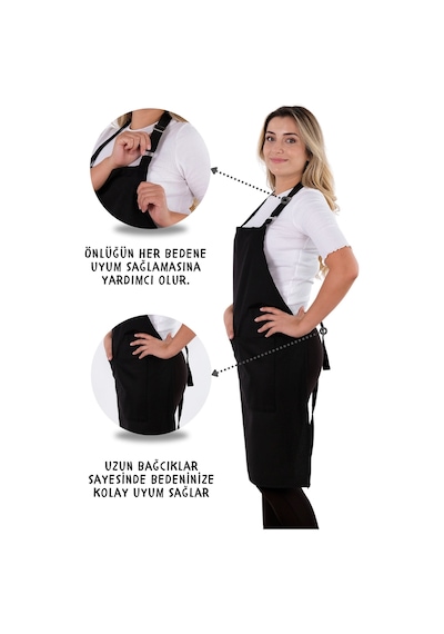 2 Adet Simple Ayarlanabilir Askılı Mutfak Önlüğü Siyah