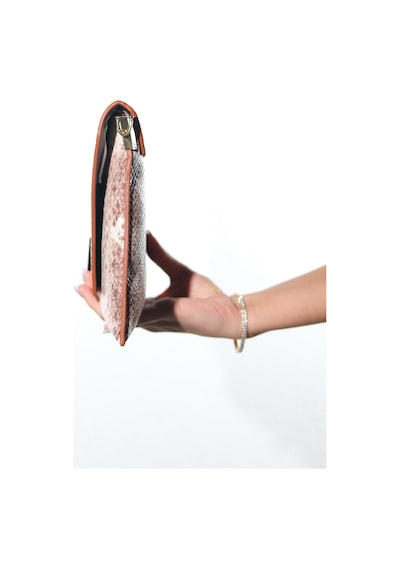 Maorı Bej Desenli Kadın Clutch Çanta