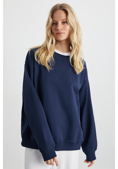 Grımelange Karıus  Kadın Organik Pamuklu Içi Polarlı Oversize Yuvarlak Yakalı Lacivert Sweatshirt