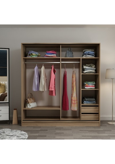 Minarmobilya Minar Kale 2 Kapaklı Sürgülü Dolap 180 Cm - Dore/Beyaz (541417044)