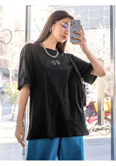 Startmore Adrift Karikatür Ve Grafik Tasarım Oversize T-shirt Cartoon/letter Serisi Kod621 Siyah