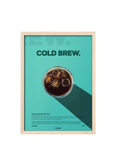 Cold Brew Kahve Doğal Ahşap Çerçeveli Poster, Dekoratif Duvar Tablosu