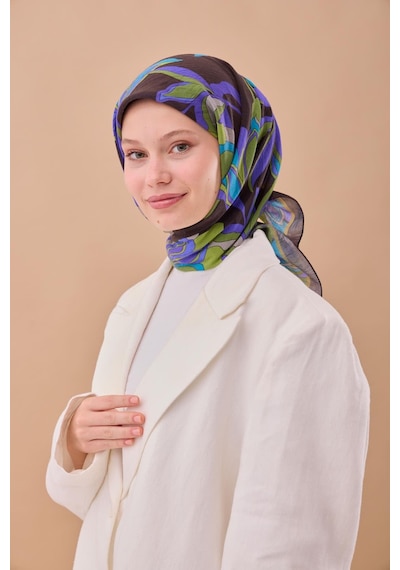 Silk Home Olinda İpek Eşarp 47003-07 Acı Kahve, Mor, Yeşil, Mavi