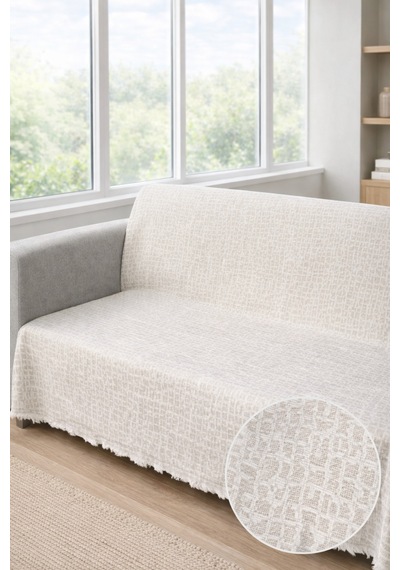 Çakıl Desen Kaymaz Yıkanabilir Pamuklu Koltuk/çekyat Örtüsü 180x220 Ebat Oturma Ve Sırt Bej