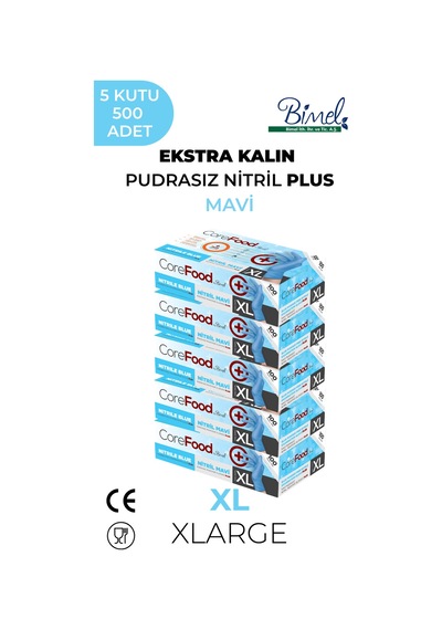 Ekstra Kalın Nitril Mavi Plus Muayene Eldiveni Xl - 5 Paket 100'lü