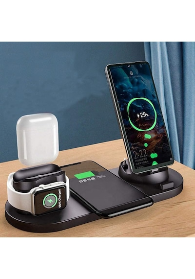 Bw06 5in1 Kablosuz Wireless Hızlı Şarj Standı İwatch Airpods İphone Samsung Uyumlu Kablosuz Şarj Standı -siyah Çok Renkli