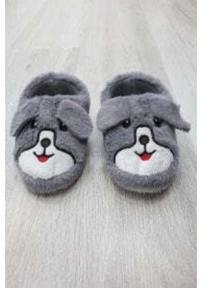 Modafocus Çocuk Köpekli Peluş Panduf - Gri Gri