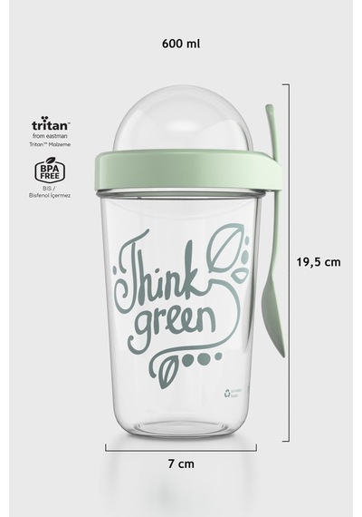 Renga Orbit 600 Ml Think Green Desen Tritan Müsli Ve Atıştırmalık Kabı 192009 Yeşil