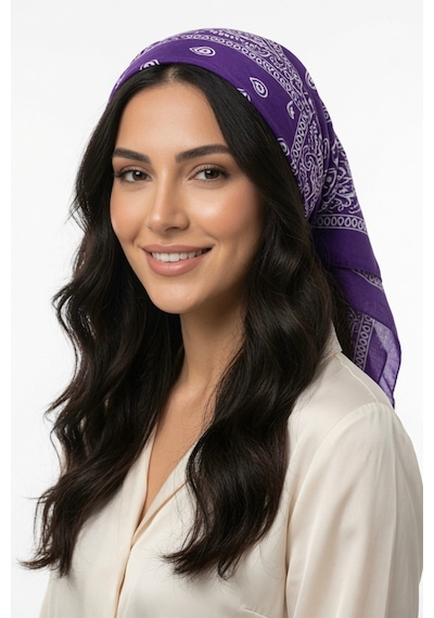 Mollycrush Unisex Mor Şal Desenli Fular Günlük Saç Aksesuarı, Boyunluk Ve Outdoor Bandana Mor