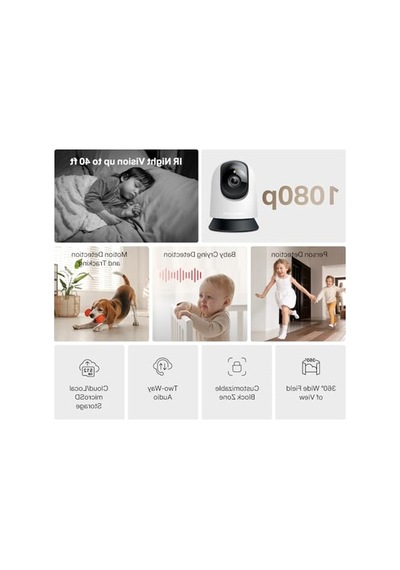 1080p Güvenlik Wi-fi Kamerası, 360 Görüş Ve Gece Görüşü İle Açık Gri