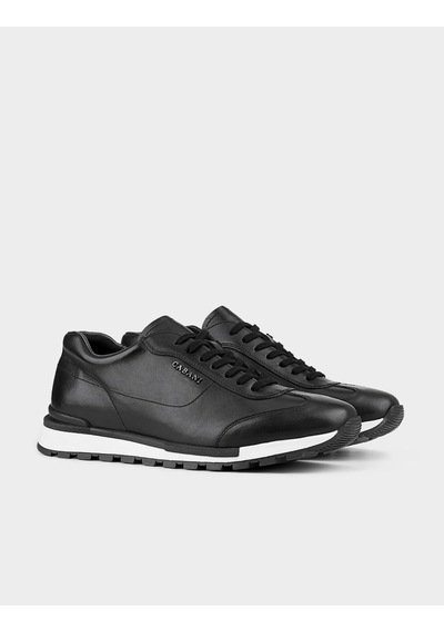 Cabani Hakiki Deri Siyah Bağcıklı Erkek Spor Sneaker Ayakkabı Siyah