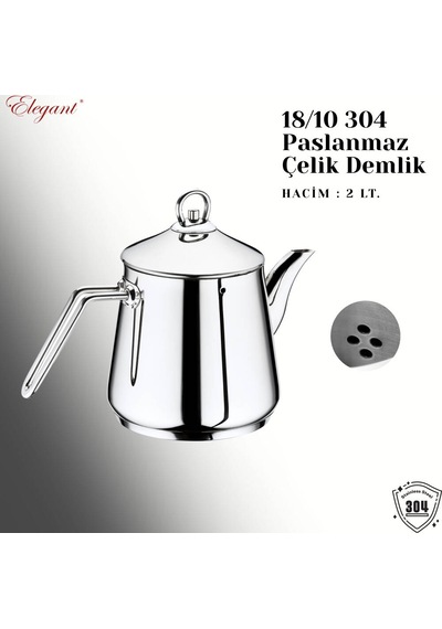 2 Lt. Piramit Çelik Kulplu Tek Demlik Çelik