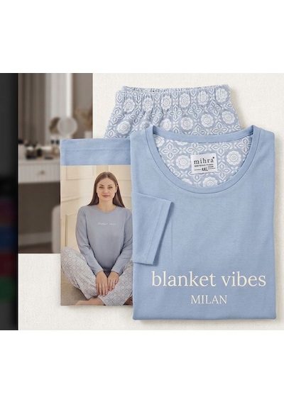Miressa Büyük Beden Pijama Takımı Buz Mavisi