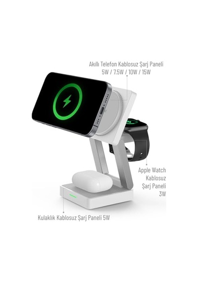 3in 1 Katlanabilir Çoklu Masaüstü Kablosuz Şarj Standı