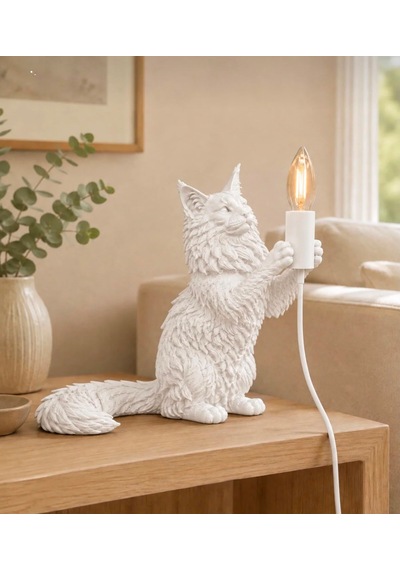 3dlab 3d Lab Siyah Kedi Figürlü Premium Dekoratif Masa Lambası Beyaz