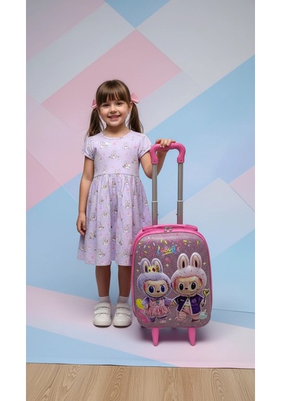 Karakterli Kız Çocuk Pembe Kabin Boy Çekçekli Valiz