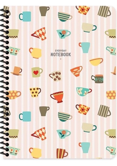 Çizgili 16x22 Cm 80 Yaprak Karton Kapak Telli Defter 60 Gram Beyaz Sayfa Coffee Çok Renkli