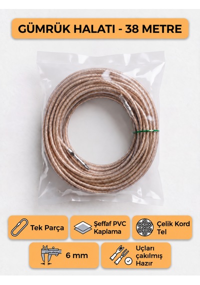 Tır Dorse Kamyon Konteyner Gümrük Halatı Galvanizli Çelik Tel 38 Metre 6mm