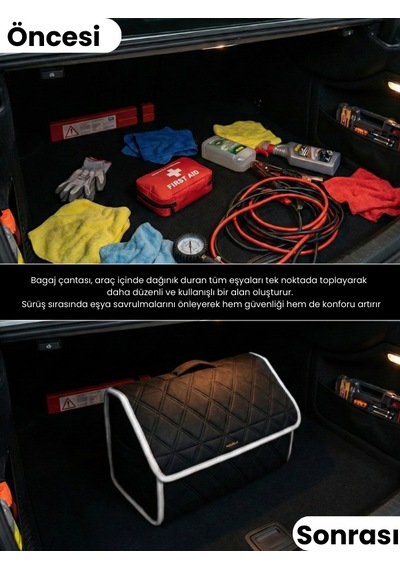 Araç Bagaj Düzenleyici Organizer Tay Tüyü Kaymaz Cırt Bantlı Geniş Hacimli Çanta A8
