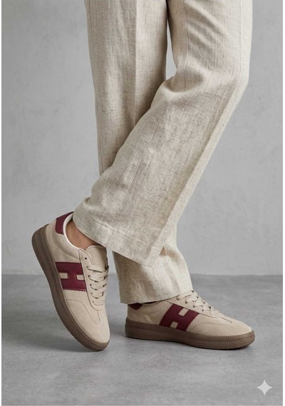 Mcdark Kadın Bej Bordo Süet Sneaker Ayakkabı