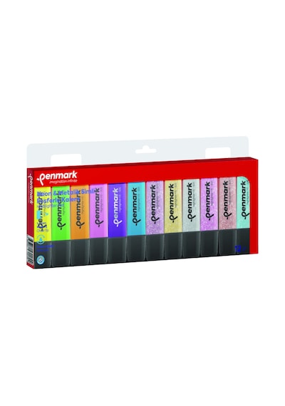 Fosforlu Kalem 12'li Asetat Karişik Renk 6 Neon+ 6 Simli