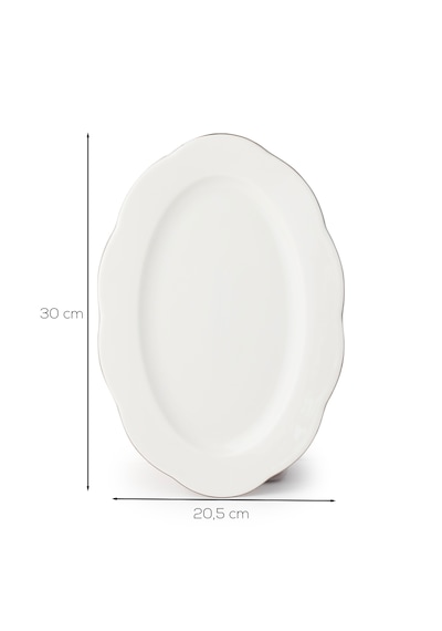 Porsima 4451 Yonca Porselen Platin Fileli Kayık Tabak Seti - Oval Kahvaltılık Sunumluk Seti 30cm Beyaz