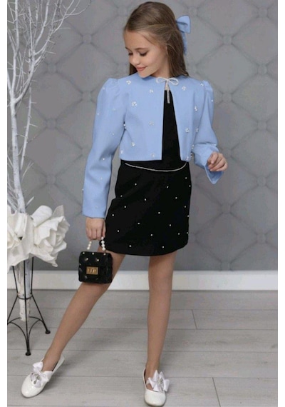 Riccotarz Kız Çocuk Üzeri Taş İşlemeli Etek Askılı Penye Bluz Ve Mavi Blazer Ceket Etekli Takım 001 Riccotarz Kız Çocuk Üzeri Taş İşlemeli Etek Askılı Penye Bluz Ve Mavi Blazer Ceket Etekli Takım 001