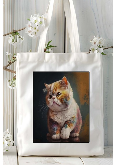 Art Hediye Exotic Shorthair Kedi Baskılı Bez Çanta Omuz Çantası Kişiye Özel Model 1 Çok Renkli