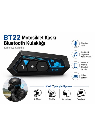 Bt22 Motorsiklet Kaskı İntercom Bluetooth Kulaklık Su Geçirmez Mikrofon Dahil Her Kask Tipine Uygun Bluetooth 5.0 Müzik Mikrofon Çağrı