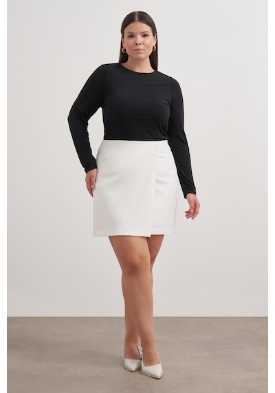 Myline Asimetrik Şort Etek-3353 Beyaz
