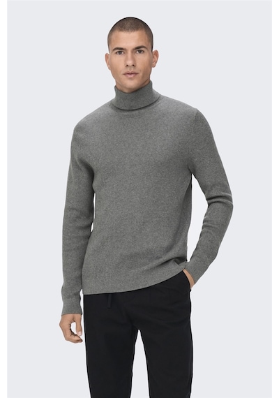 Only & Sons Onsphil Reg 12 Struc Roll Neck Knit Noos Erkek Gri Kazak - 22023202 Gri