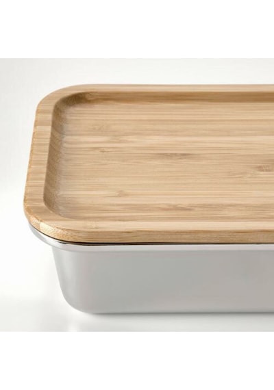 365+ 1 Lt Bambu Çelik 21x15x7 Cm Vakumlu Dikdörtgen Bambu Kapaklı Paslanmaz Çelik Saklama Kabı Metal
