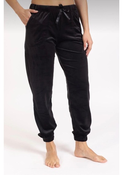 Kadın Soft Cepli Fransız Kadife Tek Alt Pijama SiYAH