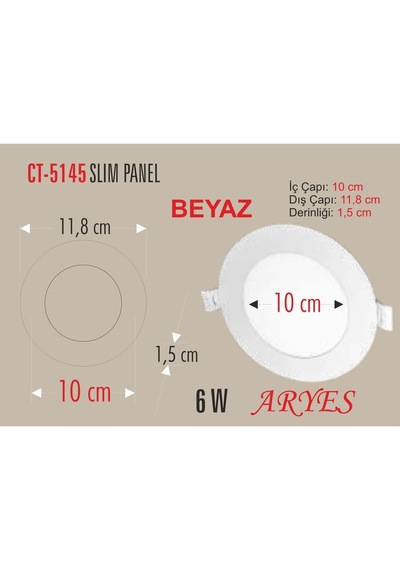 Cata 10 Adet 6 Watt Slim Led Panel Beyaz Işık Metal Kasa Delik Çapı : 10,5cm Çok Renkli