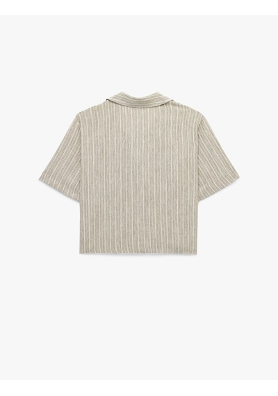 Koton Regular Fit Kaçık Yaka Kısa Kollu Crop Gömlek Kahverengi Çizgili 6sak60311pw