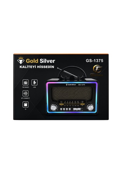 Gold Silver Gs-1375 Nostaljik Radyo - Bluetoothlu, Güneş Panelli, Şarjlı Fenerli Taşınabilir Hoparlör