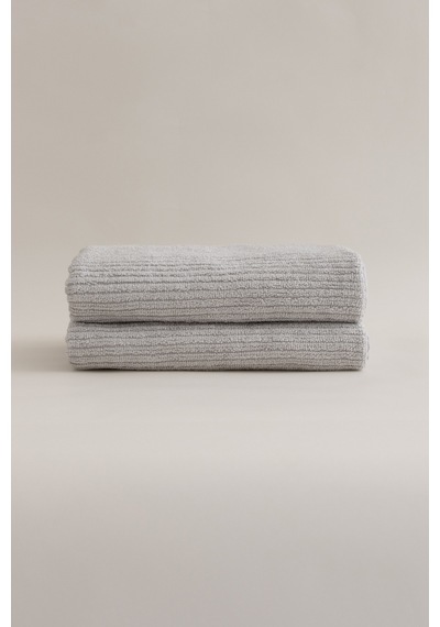 Ivory Gri Fitilli Mikro Fiber %100 Pamuk 2li Banyo Havlusu Seti 5 Gri