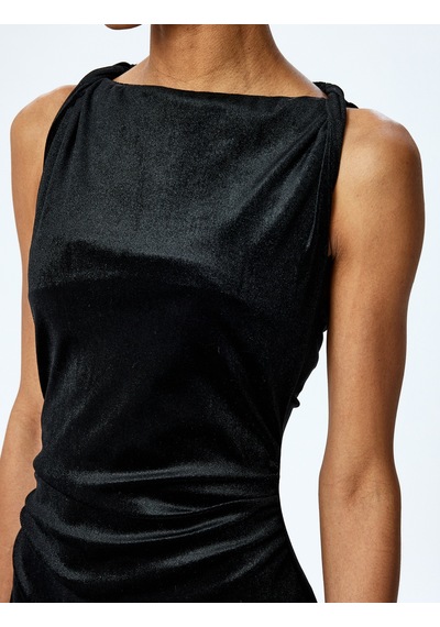Koton Slim Fit Drape Detaylı Kolsuz Uzun Kadife Elbise Siyah 5wak80384ek Siyah Koton Slim Fit Drape Detaylı Kolsuz Uzun Kadife Elbise Siyah 5wak80384ek Siyah