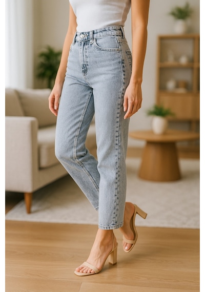 Cedy Denim Kadın Yüksek Bel Soho Boyfriend Jean C599 Beyaz