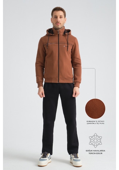 Shooter Sportswear Shooter Erkek Premium Kışlık Eşofman Takımı Regular Kapüşonlu Kahverengi
