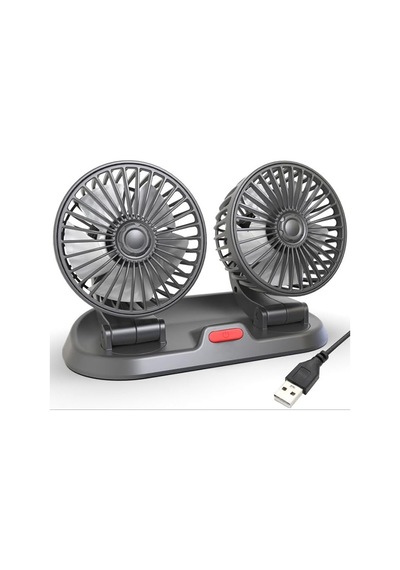 Ally F410 Usb Çift Başlıklı Araç Fanı Oto Fan Vantilatör Ve Numaratör, Siyah