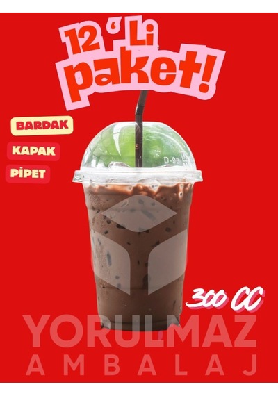 300 Cc Kapaklı Pipetli Plastik Bardak Smoothie, Milkshake Ve Soğuk İçecekler İçin Kahverengi