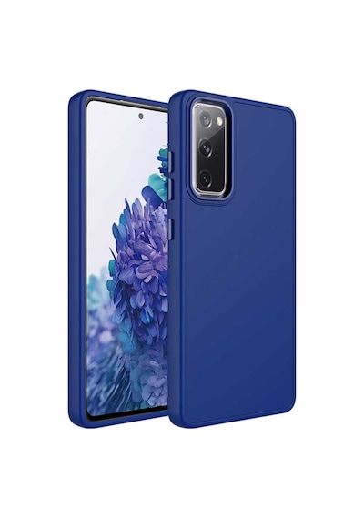 Galaxy S20 Fe Kılıf Metal Çerçeve Ve Buton Tasarımlı Silikon Zore Luna Kapak Lacivert