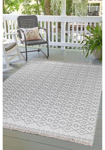 Arya Vl Çift Taraflı,katlanabilir,yıkanabilir,yüksek Kalite Pamuk Salon,oturma Odası,balkon Kilim Krem-gri 3