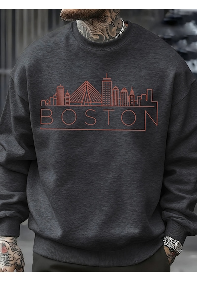 Startmore Startmoreboston City Line Baskılar Erkekler Kazak Sonbahar Hip Hop Moda Kazaklar Rahat Tişörtü Rahat P Antrasit