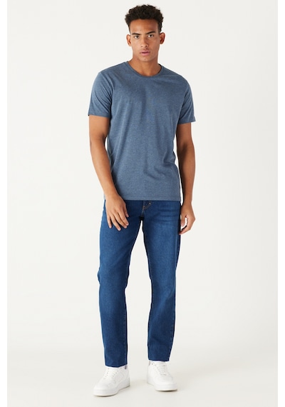 AC&Co / Altınyıldız Classics 4A4800000001INJXS Slim Fit Bisiklet Yaka Kısa Kol Pamuklu Erkek Tişört İndigo Melanj