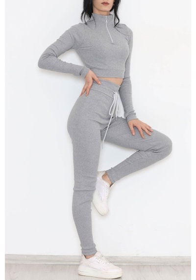 Mokashopin - Fermuarlı Crop Takım Gri - 12130.1748. 001